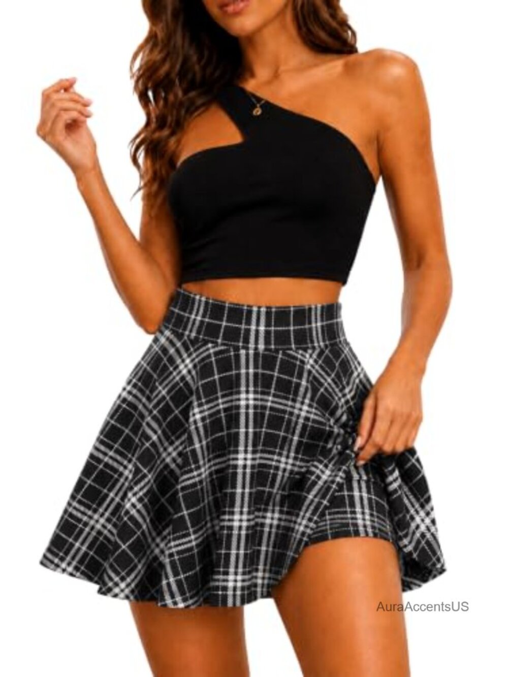 Women's Flared Mini Skater Skirt with Built-in Shorts, High-Waisted A-Line